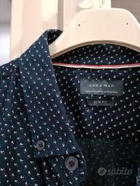 Camicia Zara Man Slim Fit Tg L con fantasia - Blu