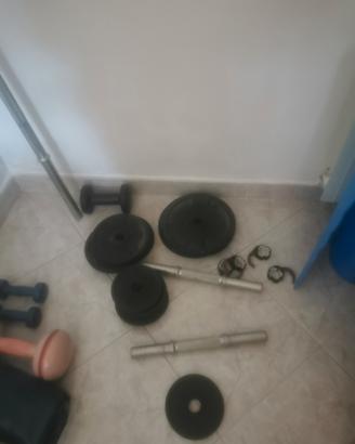 set di pesi in ghisa con bilanciere 