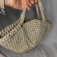 Borsa a mano beige cotone e lurex uncinetto