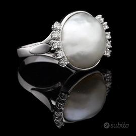 ANELLO ORO 18KT DIAMANTI 0.30 CT PERLA NATURALE