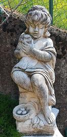 Statua Bambina con colomba in cemento da giardino