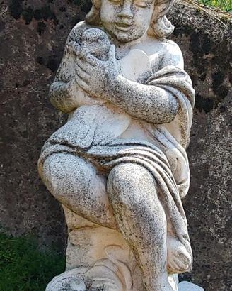 Statua Bambina con colomba in cemento da giardino