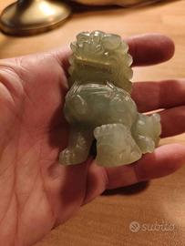 Statua leone guardiano cinese in giada celadon