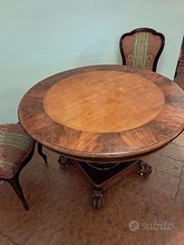 Tavolo intarsiato antico con n. 6 sedie imbottite