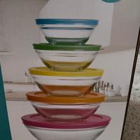 5 ciotole in vetro con coperchio