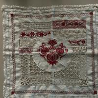 Vintage sampler ricamo rosso e sfilati anni 30