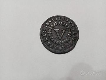 Antica moneta portoghese da 5 Reis del 1713