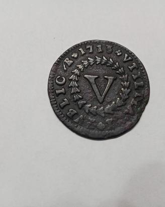 Antica moneta portoghese da 5 Reis del 1713