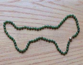 Collana di Giada verde 58 cm fermaglio d'ottone