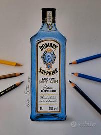 Quadro Bombay Sapphire disegnato a matita
