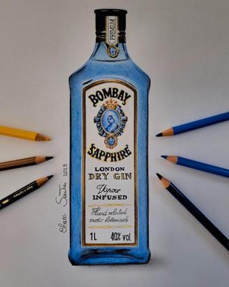 Quadro Bombay Sapphire disegnato a matita