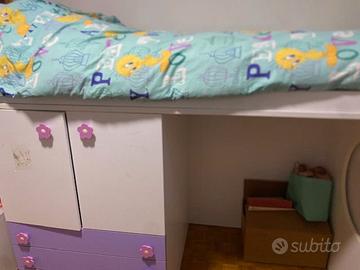 Letto a Soppalco Salvaspazio con Armadio e Cassett