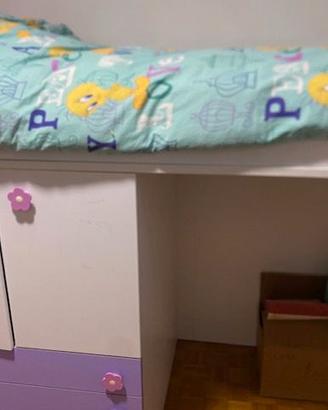 Letto a Soppalco Salvaspazio con Armadio e Cassett