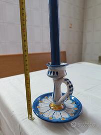 bugia in ceramica con manico porta candela 