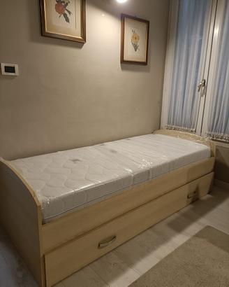 Letto singolo cassetti + materasso memory nuovo