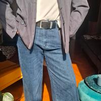 giacca tipo sahariana ,in tessuto lino, blu