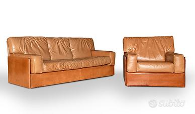 Divano con Poltrona pelle vintage design anni '70