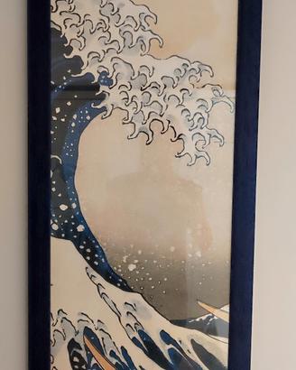 coppia stampe Hokusai con cornice.  in legno 