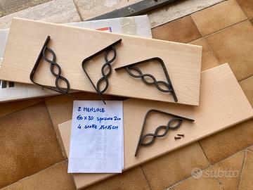 2 mensole 60 x 20 spessore 2 cm con staffe metallo