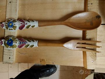 Coppia posate in legno con manico in ceramica 