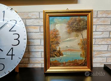 Antico dipinto ad olio su tavola italiano firmato