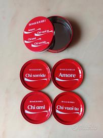 4 sottobicchieri Coca Cola con scatola latta