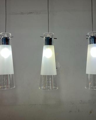 Lampadario 3 luci vetri cono satinati/trasparenti