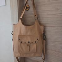 Borsa donna beige - vera pelle a spalla e tracolla