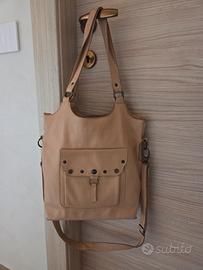 Borsa donna beige - vera pelle a spalla e tracolla