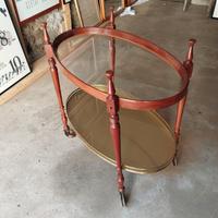 Carrello da portata vintage in legno e vetro