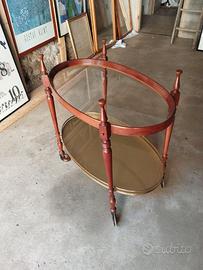 Carrello da portata vintage in legno e vetro