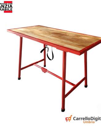 Tavolo lavoro pieghevole legno e acciaioRosso