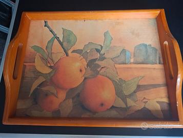 Vassoio in legno vintage con disegno frutta