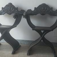 Coppia sedie Savonarola- legno intagliato
