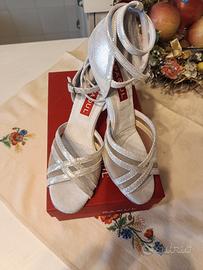 scarpe da ballo tg 38,5 camoscio lamé argento 