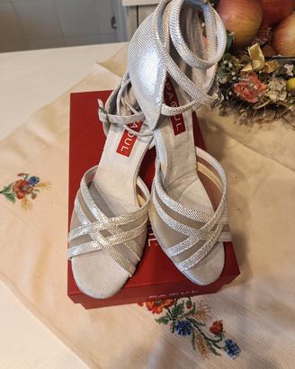 scarpe da ballo tg 38,5 camoscio lamé argento 