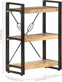 Libreria a 3 ripiani, 60 x 30 x 80 cm, in mango