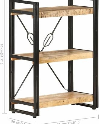 Libreria a 3 ripiani, 60 x 30 x 80 cm, in mango
