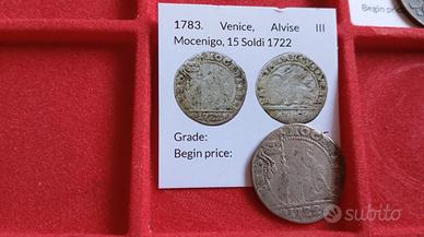 Raro 15 soldi 1722 Venezia Alcide Mocenigo argento
