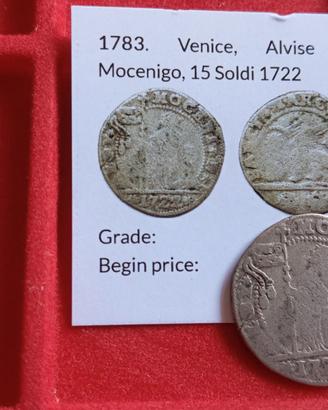 Raro 15 soldi 1722 Venezia Alcide Mocenigo argento