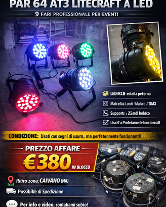 9 PAR 64 AT3 Litecraft a LED, DMX