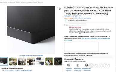 NUOVO Piano Scrivania FlexiSpot Nero 200x80 – Orig