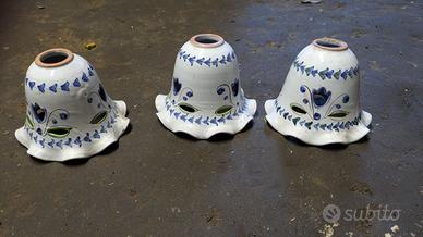 3 lampadari a sospensione in ceramica bianco e blu