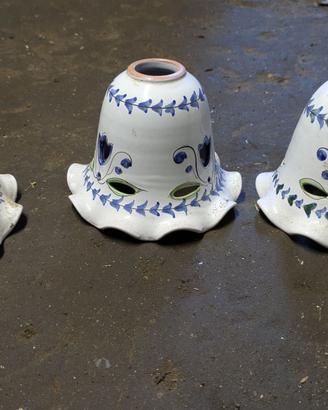 3 lampadari a sospensione in ceramica bianco e blu
