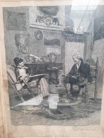 grande stampa d'epoca con cornice da restaurare