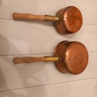 Coppia Tegami Padelle Rame Vintage  Manico Legno