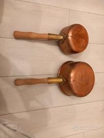 Coppia Tegami Padelle Rame Vintage  Manico Legno