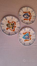 Tre piatti ceramica Rampini  Gubbio