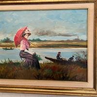 Quadro pittura olio su tela Rivoli anni 70