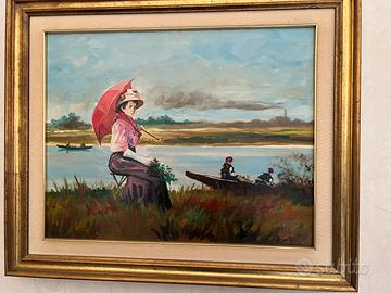 Quadro pittura olio su tela Rivoli anni 70